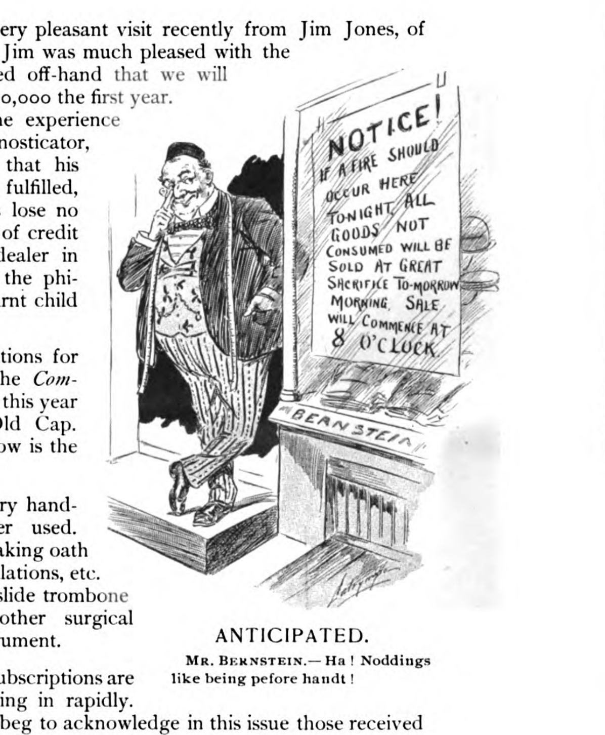 political cartoon, June 12 1901, showing a man looking at a sign in a shop window
