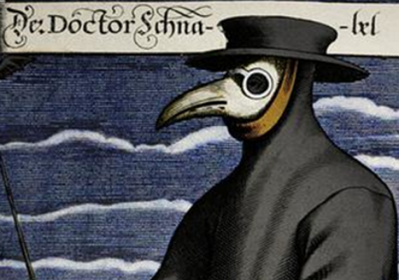 Color copper engraving of Doctor Schnabel [i.e Dr Beak], a plague doctor in seventeenth-century Rome, published by Paul Fürst, ca. 1656.