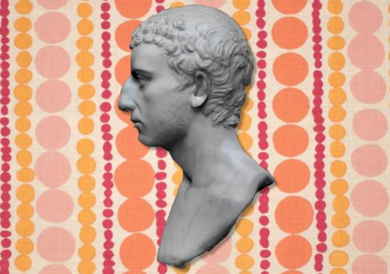 bust of josephus on top of abstract polka dot background