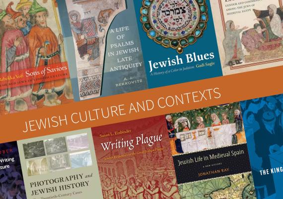 covers of books in the series with a banner across them titled "Jewish Culture and Contexts"