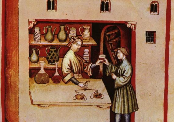A 14th-century illustration of a Neapolitan apothecary.