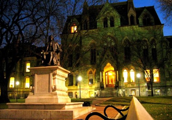 College Hall and Ben Franklin statue. Photo by Bryan Y. W. Shin, licensed under the Creative Commons Attribution-Share Alike 3.0 Unported license.