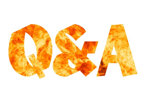 flames visible through the letters Q and A