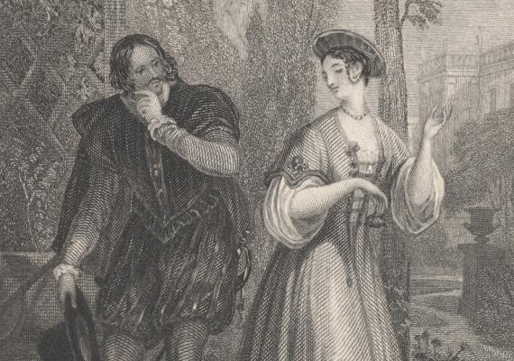 An illustration of a woman speaking while a man listens and strokes his chin.