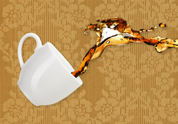 A toppling cup of tea.